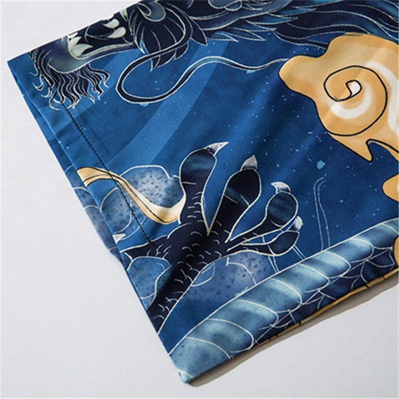 Casual Blue Haori Cartoon Dragon Print Chinese Style Shirts Coat Women Men Yukata Cardigan Kimono Summer Japanese Traditional