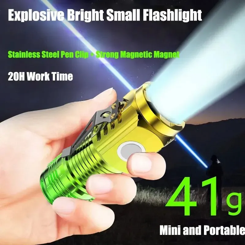 

E5 3LED Super Bright Flashlight Portable Mini Burst Flash Torch Rechargeable Outdoor Emergency Spotlight + Pen Clip Tail Magnet
