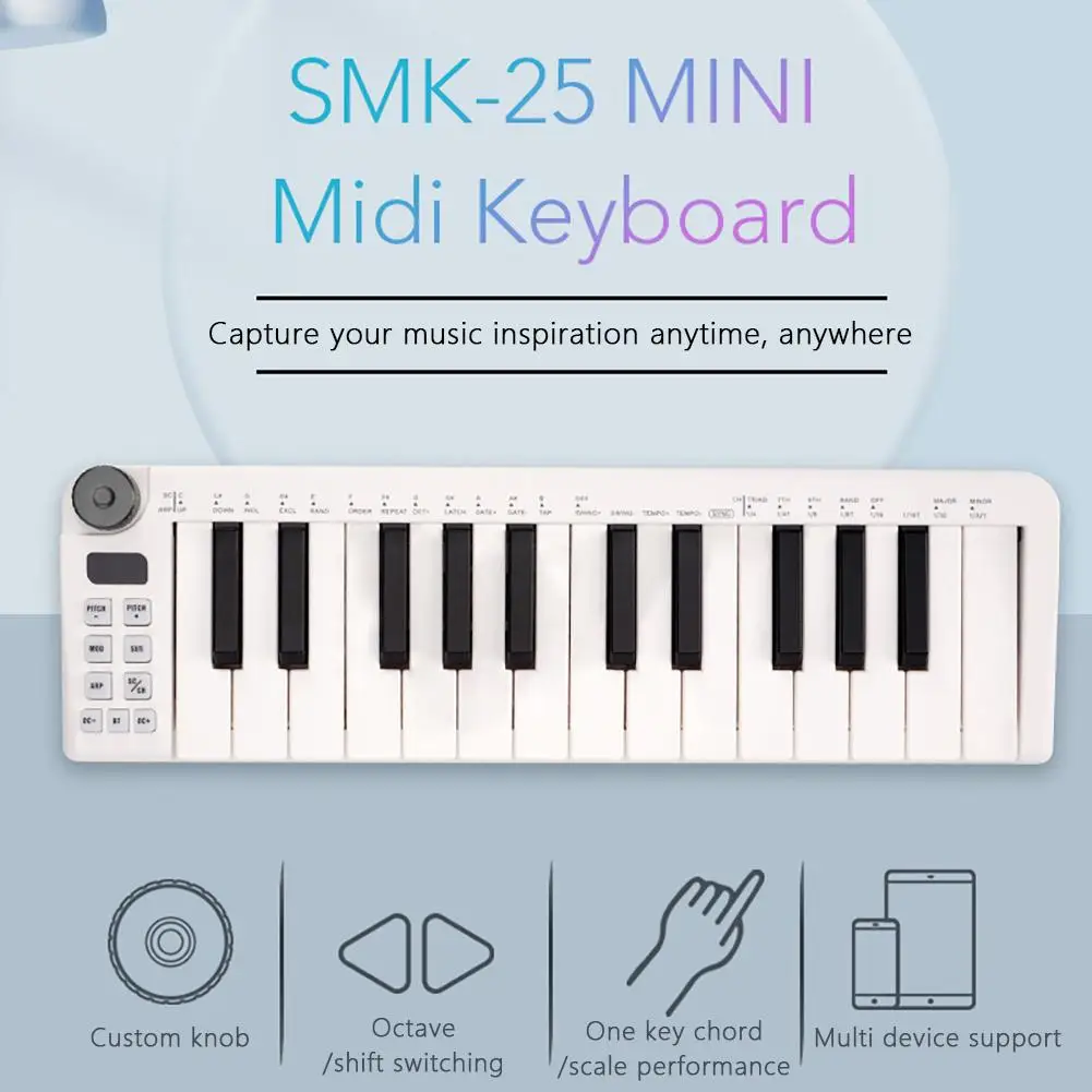 Midi Keyboard Controller Usb Ricaricabile 25 Tasti Smart Wireless Midi-Out Mini Tastiera Portatile Tastiera Usb Muslimah