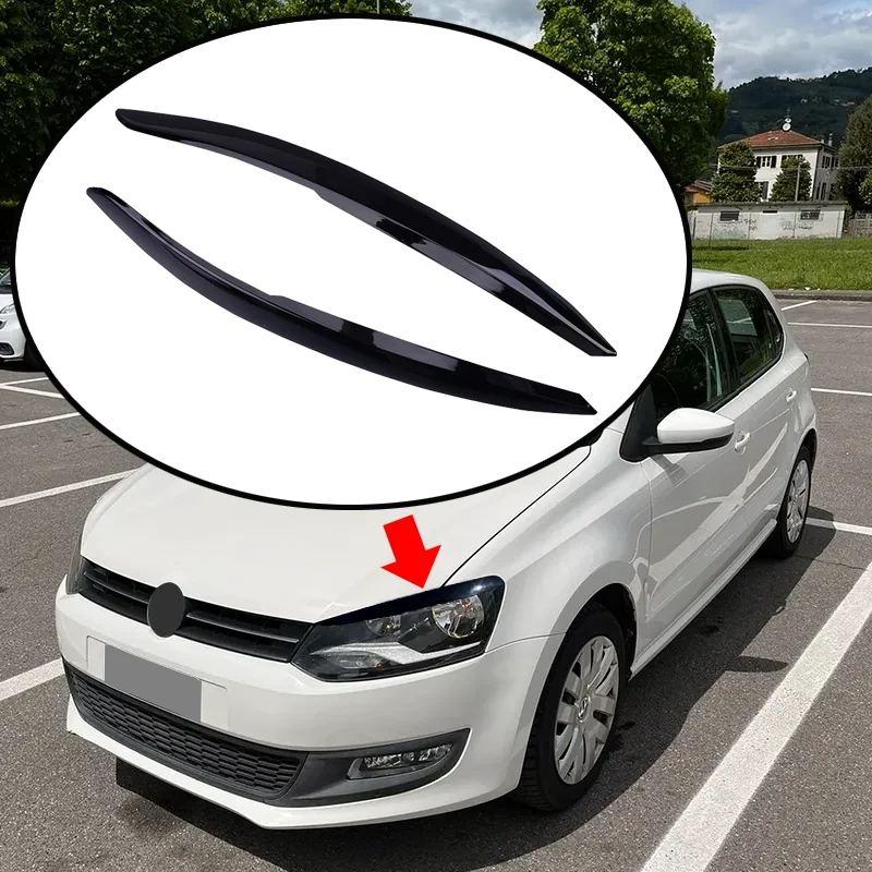 Fit For VW 2Pcs Polo Mk5 6R Headlamp Eyebrow Eyelid Cover Decorative Trim Accessories