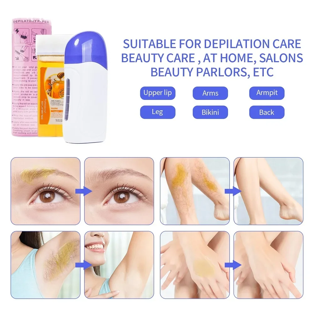 Portable Wax Depilatory Roller Machine Wax Heater Set Hair Removal Cream Waxing Warmer Roll on Wax Heater Roller Epilator 2
