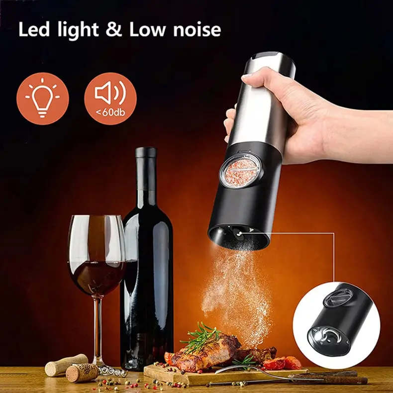 Conjunto de moinho de sal elétrico recarregável usb moinho de pimenta com luz led ajustável ferramentas de cozinha