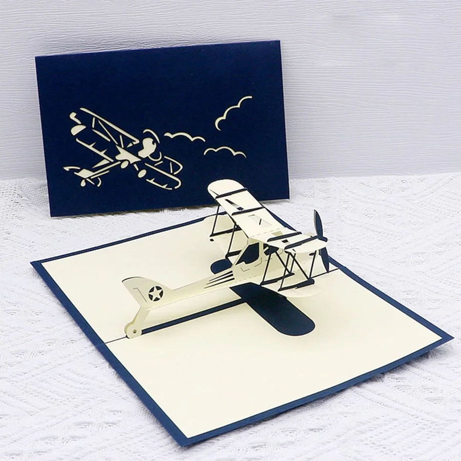 3D Pop UP Airplane Greeting Cards Carving Aircraft Model Table Craft Decoration Plane Enthusiast Birthday Tourist Postcard JXB