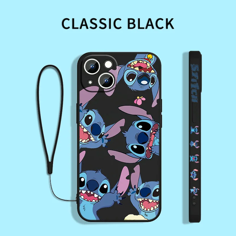 Stitch The Baby Disney Cover For Apple iPhone 13 12 11 Pro Max mini XS XR X 8 7 6S 6 Plus Liquid Left Rope Phone Case iphone 13 pro max leather case