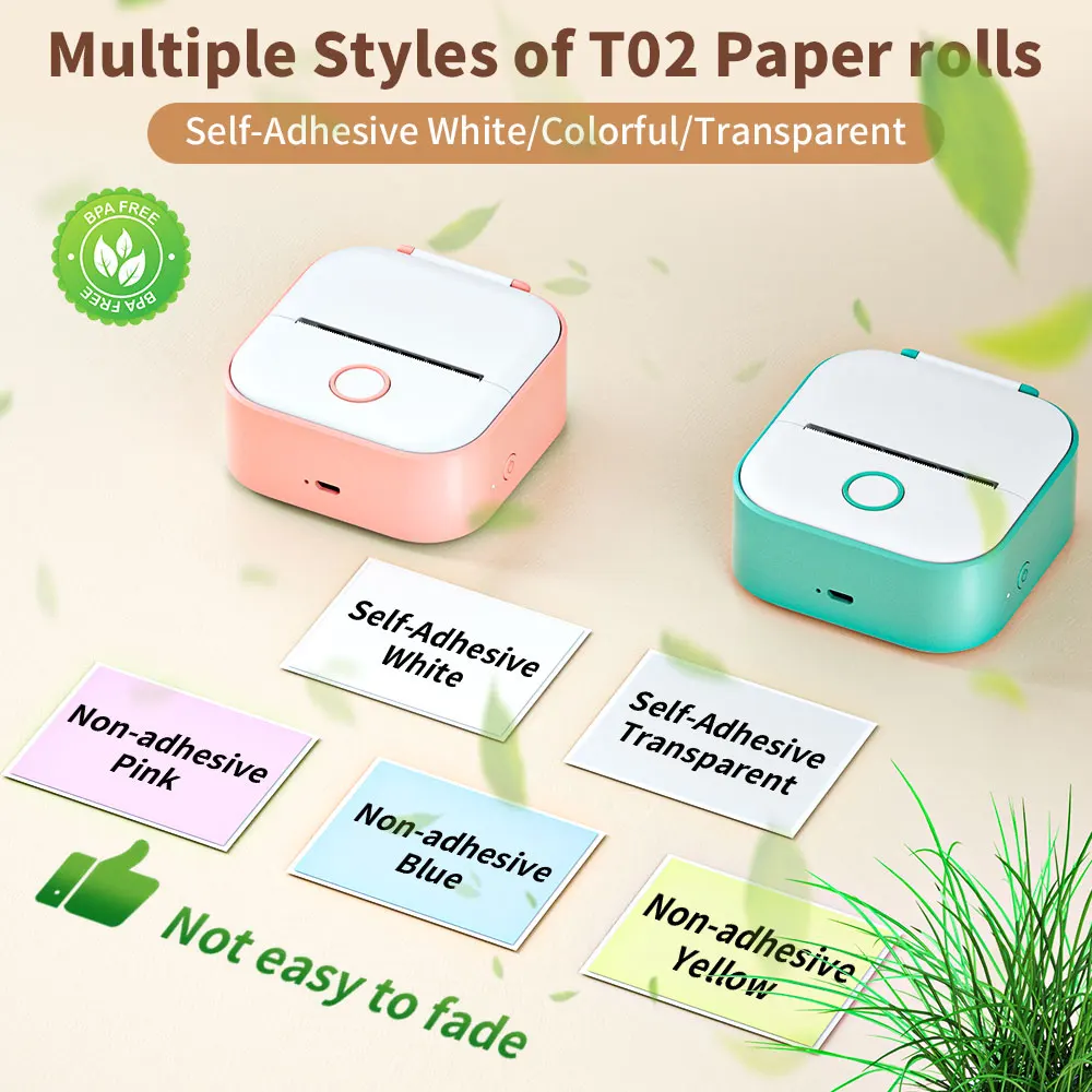  Mini Printer Sticker Maker - T02 Thermal Printer, Bluetooth  Wireless Portable Phone Printer, Small Instant Pocket Printer, for Anatomy  Picture, Children DIY, Pink : Office Products