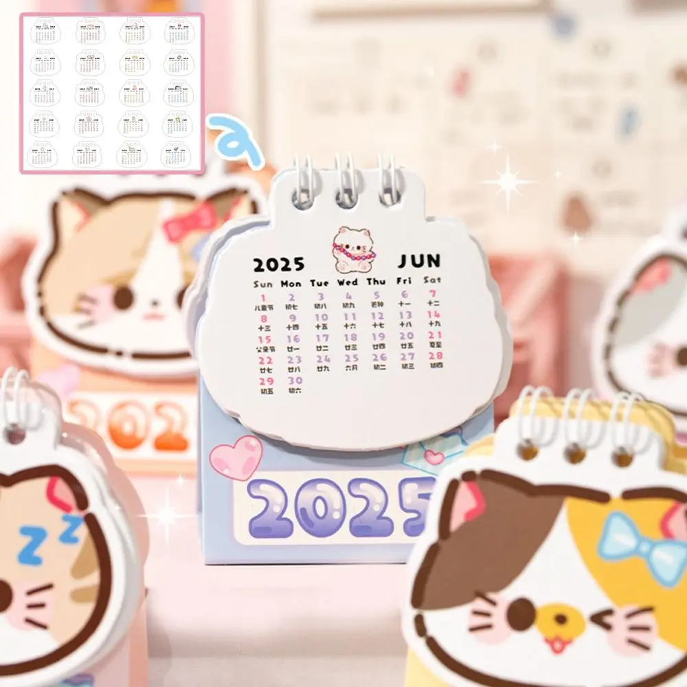Desk Calendar Mini Portable Cute Cartoon Cat Shape Coil Planner To Do List Daily Organizer Office School Supplies