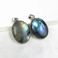 Top Quality Labradorite Pendant, Copper Plated White Gold Blue Fire Labradorite Charms, Teardrop Labradorite Jewelry 2