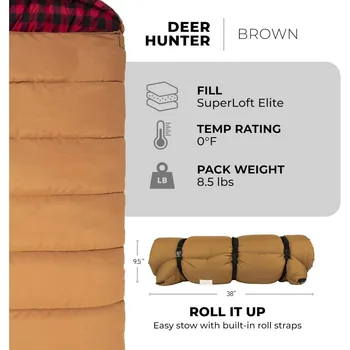 0 Degree Sleeping Bag. Warm and Comfortable Camping Sleeping Bag, Tough Canvas Shell for Camping 3