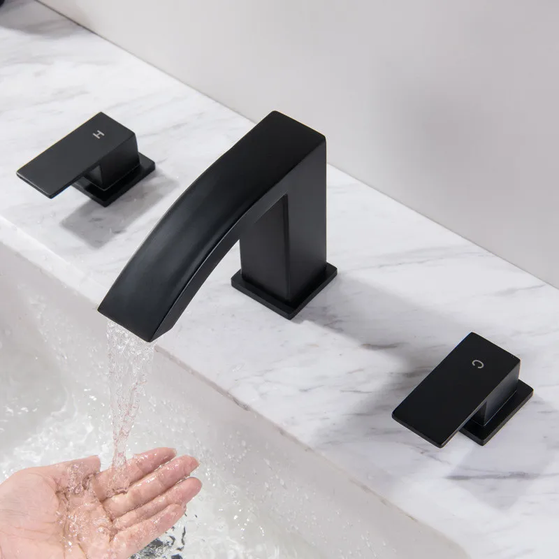 

Brushed Gold Basin Faucet Bathroom Faucet Black Waterfall Sink Faucet 3 Hole Hot And Cold Waterfall Faucet Water Tap
