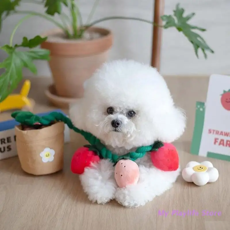 

Dog Snuffle Toy Squeak Chew Toys for Puppy Teething Soft Plush Strawberry Plants Pot Hide & Seek for Small Medium Dogs