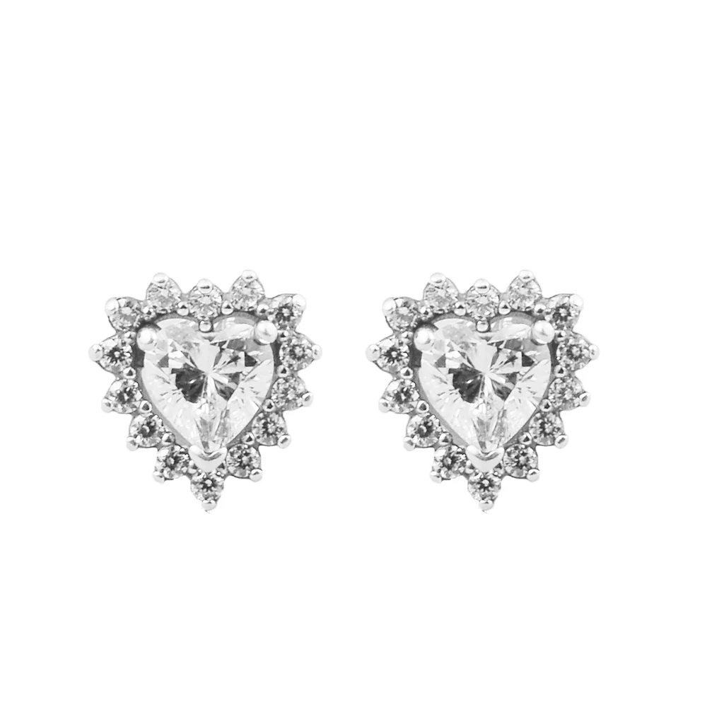 2024 New Sparkling Heart Halo Stud Orecchini 100% 925 Gioielli In Argento Sterling Per Le Donne Bijoux Brincos Spedizione Gratuita