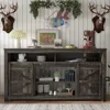 58" Farmhouse TV Stand with Fireplace, Sliding Barn Door Rustic Media Console with 2 Storage Shelves, Wood Television Stand 5