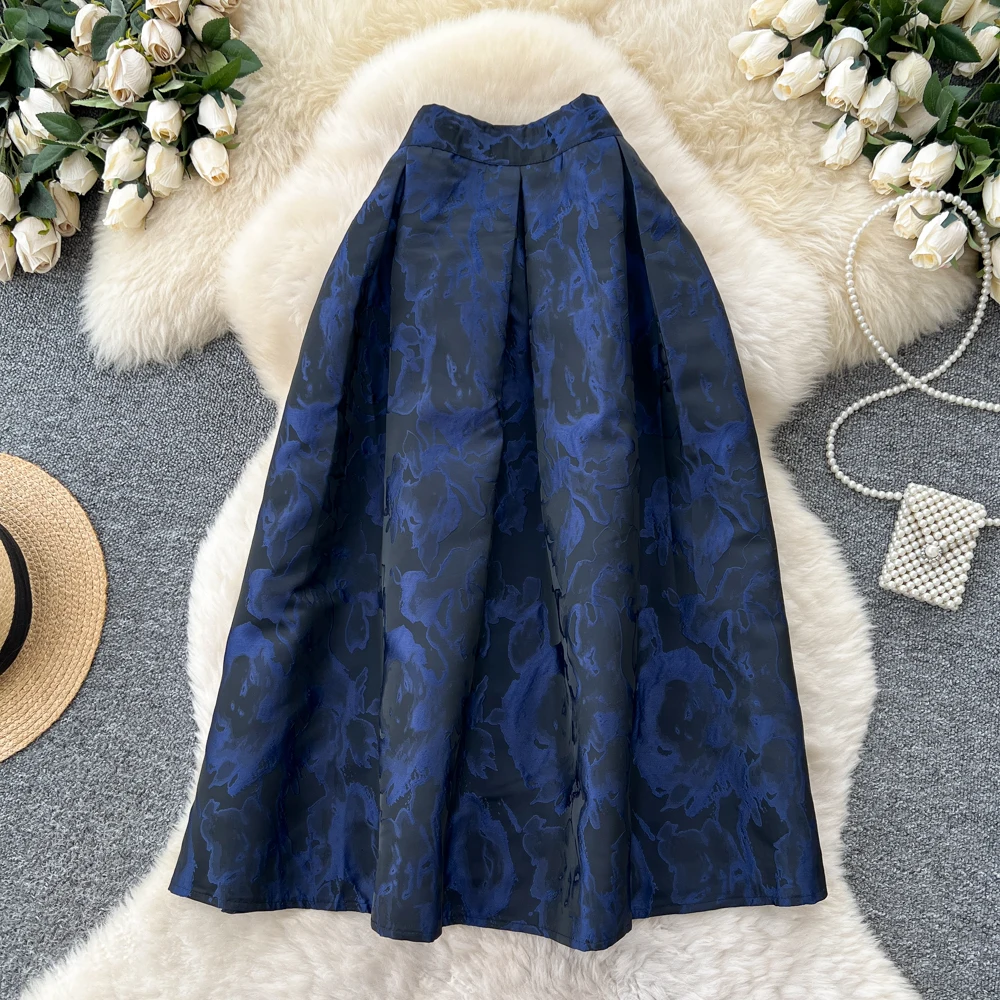 Chic Vintage Elegant jacquard slim High Waist Straight Skirt Korean Streetwear Autumn women clothing