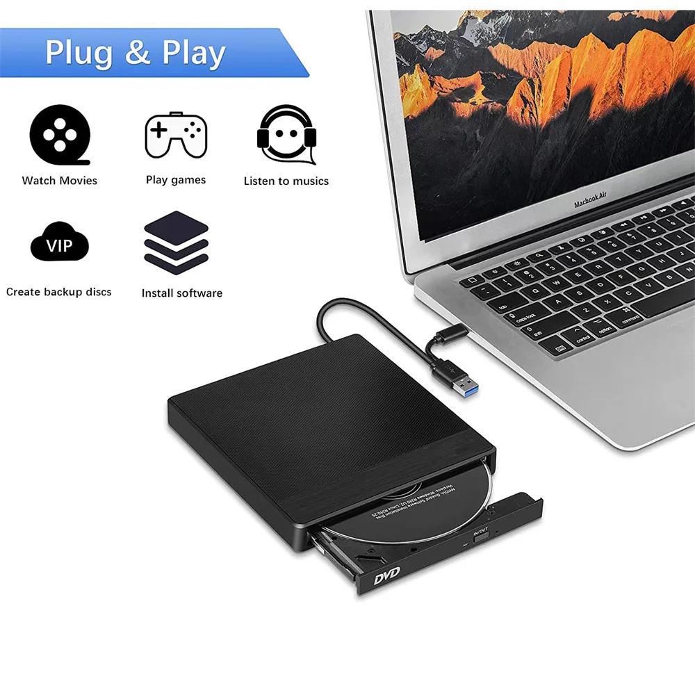 External DVD CD USB 3.0 & Type-C CD/DVD +/-RW DVD drive mit SD TF Card Reader USB Stick Port Laptop Desktop ROM Drive RW cd dvd drive