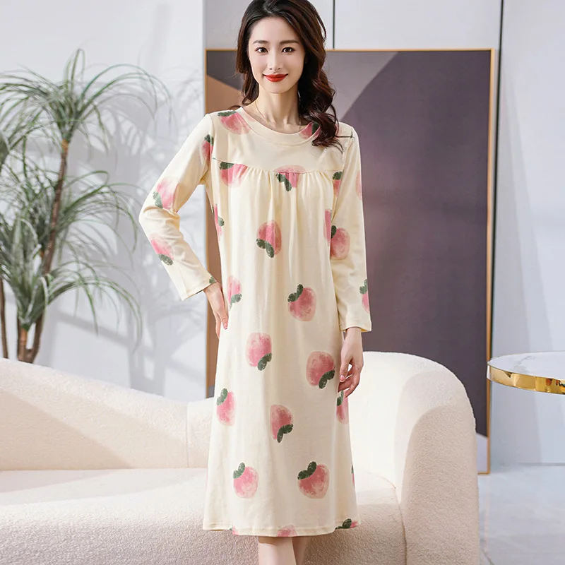 Autumn Nightgowns Women Cotton Long Sleeve Night Dress Loose Sleepshirt Soft Loose Nightwear Pajamas Sleepwear Outwear Plus Size
