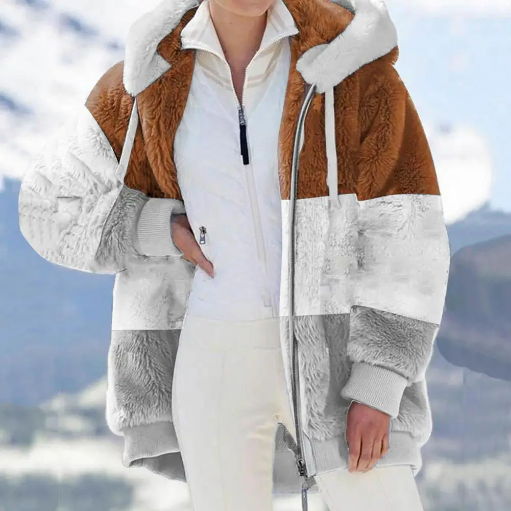

Jacket for Women 2023 New Autumn Winter Warm Plush Pocket Hooded Streetwear Loose Lady Outerwear Faux Fur Coats Roupas Feminina