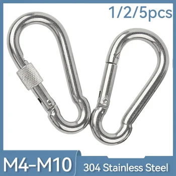 1/2/5Pcs M4 M5 M6 M8 M10 304 Stainless Steel Spring Snap Carabiner Quick Link Lock Ring Hook Snap Shackle Chain Fastener Hook