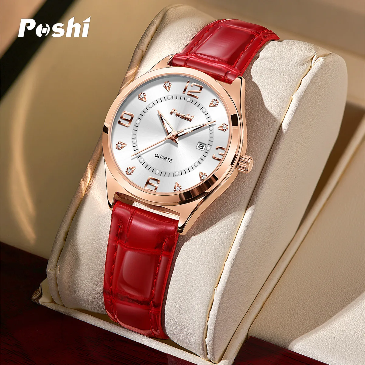 POSHI 972 Fashion Quartz Watch Casual Ladies Dress Wristwatch Leather Strap With Date Life Waterproof Original Watches Girls 3