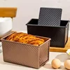 Rectangle Pullman Loaf Pan with Lid 1lb Non-Stick Bread Baking Pan Carbon Steel Corrugated Toast Box Toast Mold for Oven Baking 6