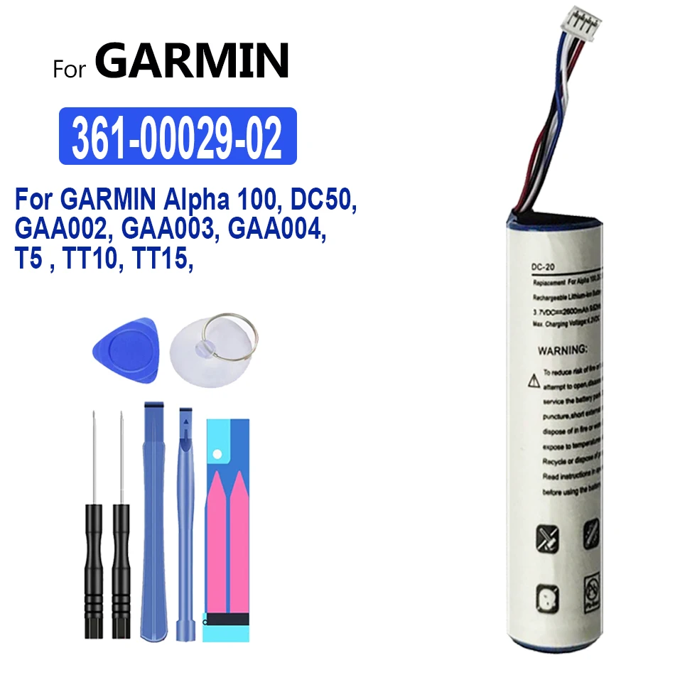 Аккумулятор 2600 мАч 361-00029-02 для GARMIN Alpha 100 DC50 GAA002 GAA003 GAA004 T5 TT10 TT15 |