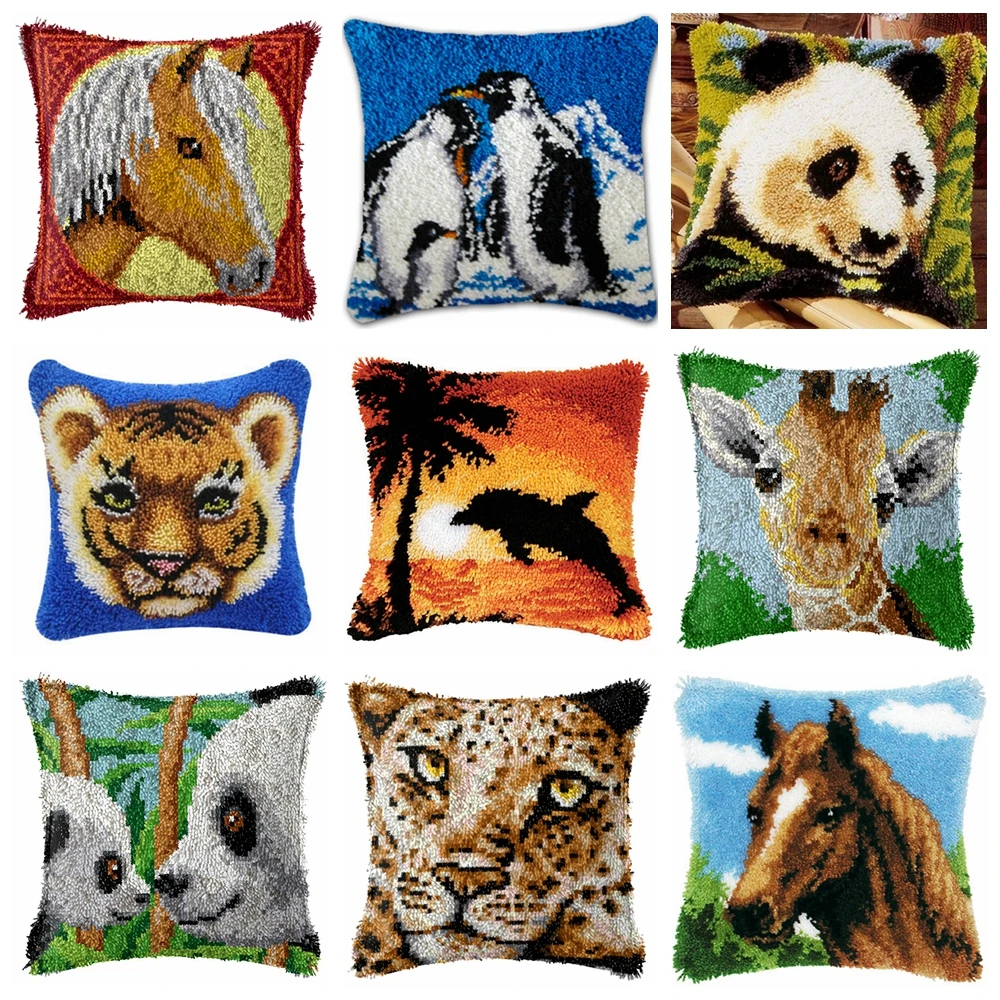 Animal Series Latch Hook Rug Kits Dogs Horse Elephant Embroidery Pillow