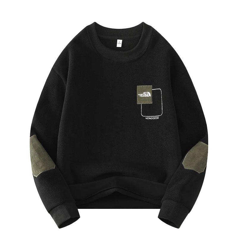 Autumn and Winter New Men's Pullover Round Neck Panel Letter Plush Thickened Fashion Casual Loose Versatile Long Sleeved Sweater