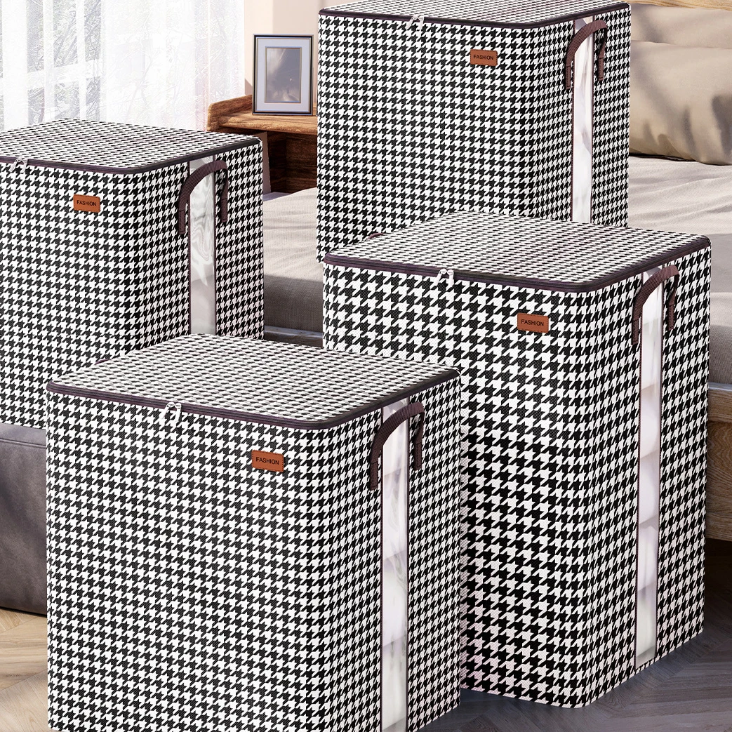 Non-woven Fabric Comforter Storage Bag Household Clothes Pants Organizer  Box With Large Capacity - Houndstooth 180l-1pc