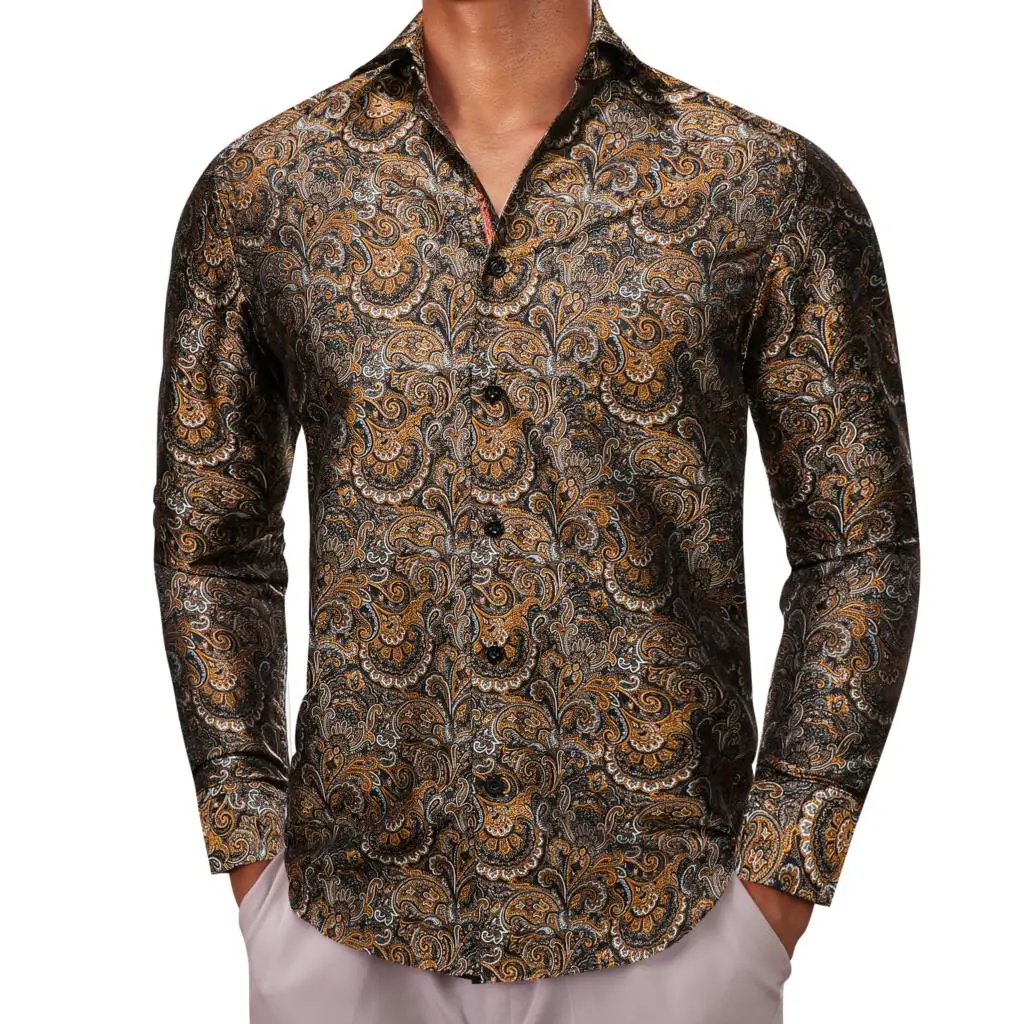 Luxus hemden für Männer Seide Langarm rosa Paisley Slim Fit männliche Blusen lässig formelle Tops atmungsaktive Barry Wang – Detail 36