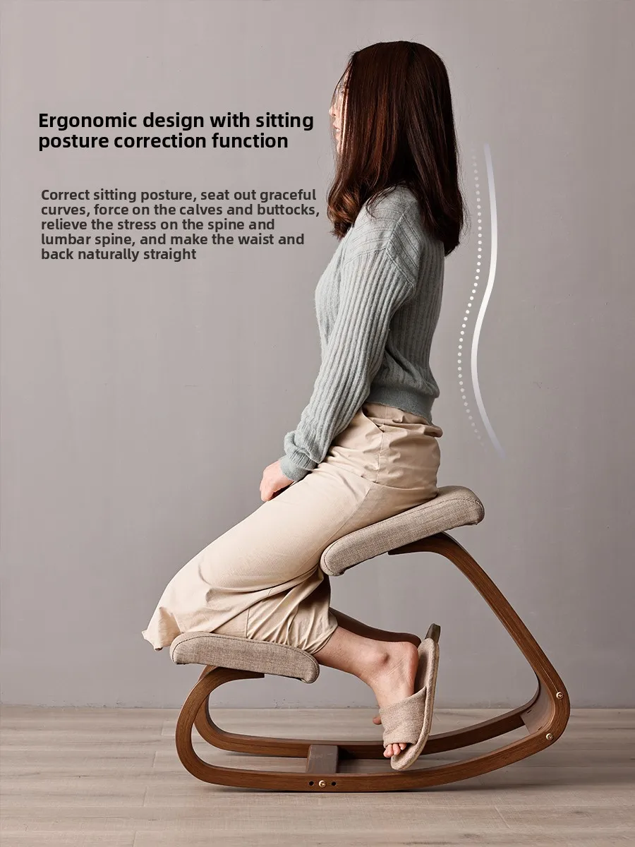 Ergonomic Solid Wood Home Office Computer Chair Long-Hour Comfort Kids Study Posture Correction