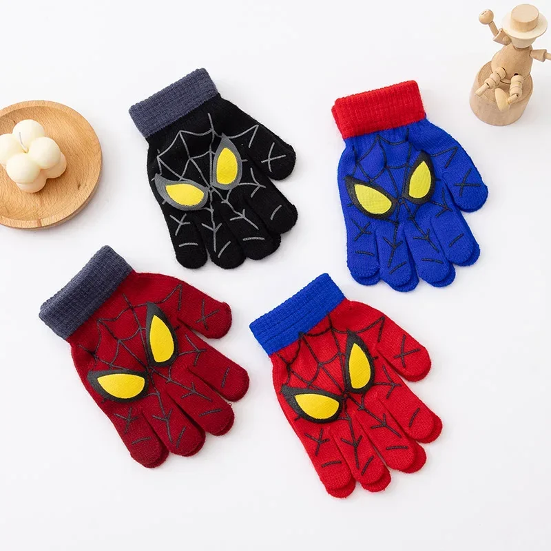 Winter Gloves Boys Spider Winter Gloves 3-8 Years Full Finger Knitted Mittens Warm Cartoon Outdoor Gloves for Kids Autumn Children&rsquo;s
