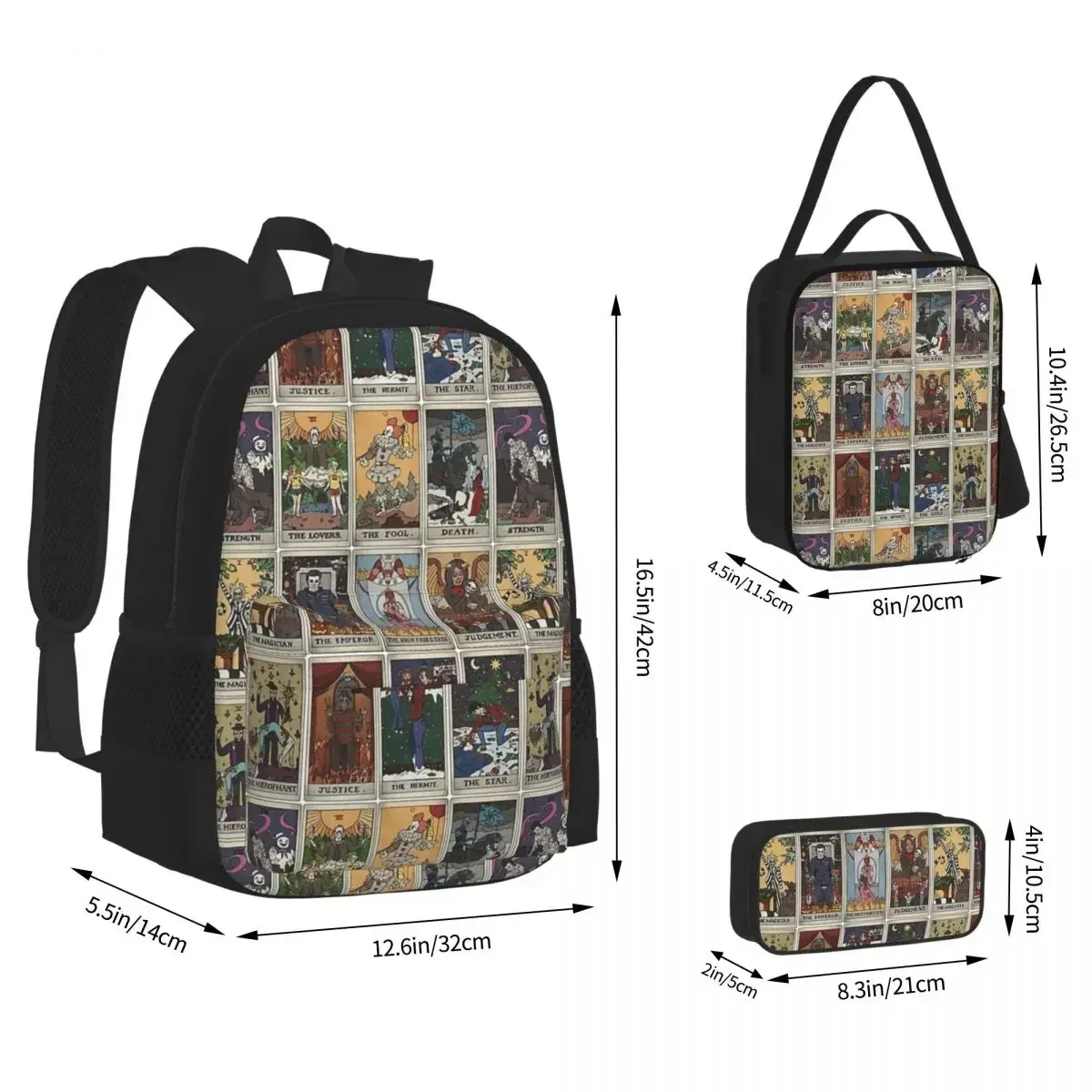 

Horror Tarot Deck Backpacks Boys Girls Bookbag Students School Bags Cartoon Kids Rucksack Lunch Bag Pen Bag Three-Piece Set