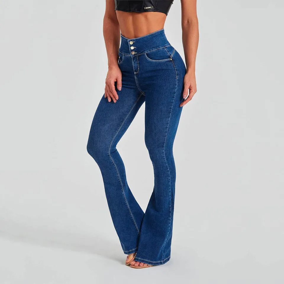 Womens High Waist Flare Denim Jeans Trousers