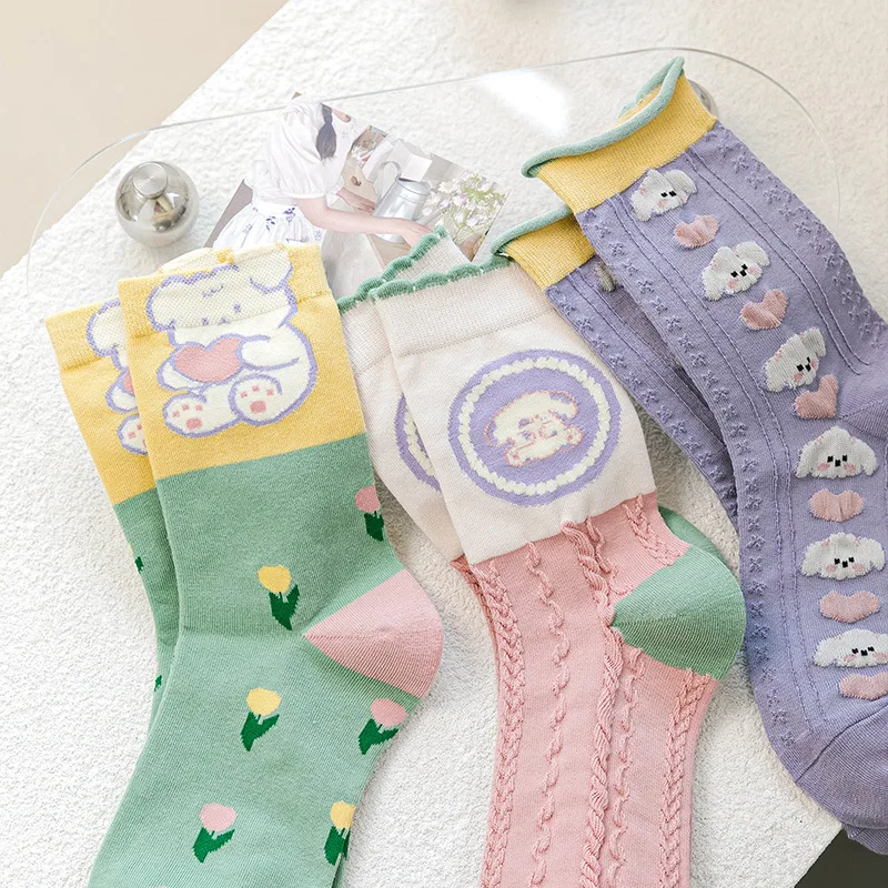 

Women Socks Summer Thin Female Cute Kawaii Harajuku Sweet Cartoon Rabbit Animals Stockings Cotton Ruffle Socks For Girls Gift