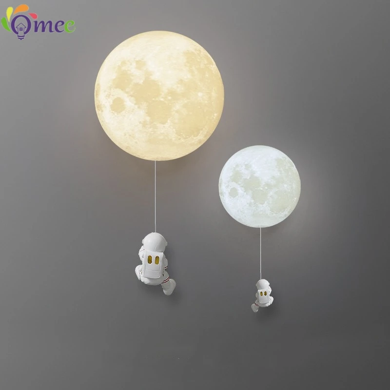 Children's room wall lamp creative living room background lamp stair corridor lamp LED astronaut moon lamp bedroom bedside lamp
