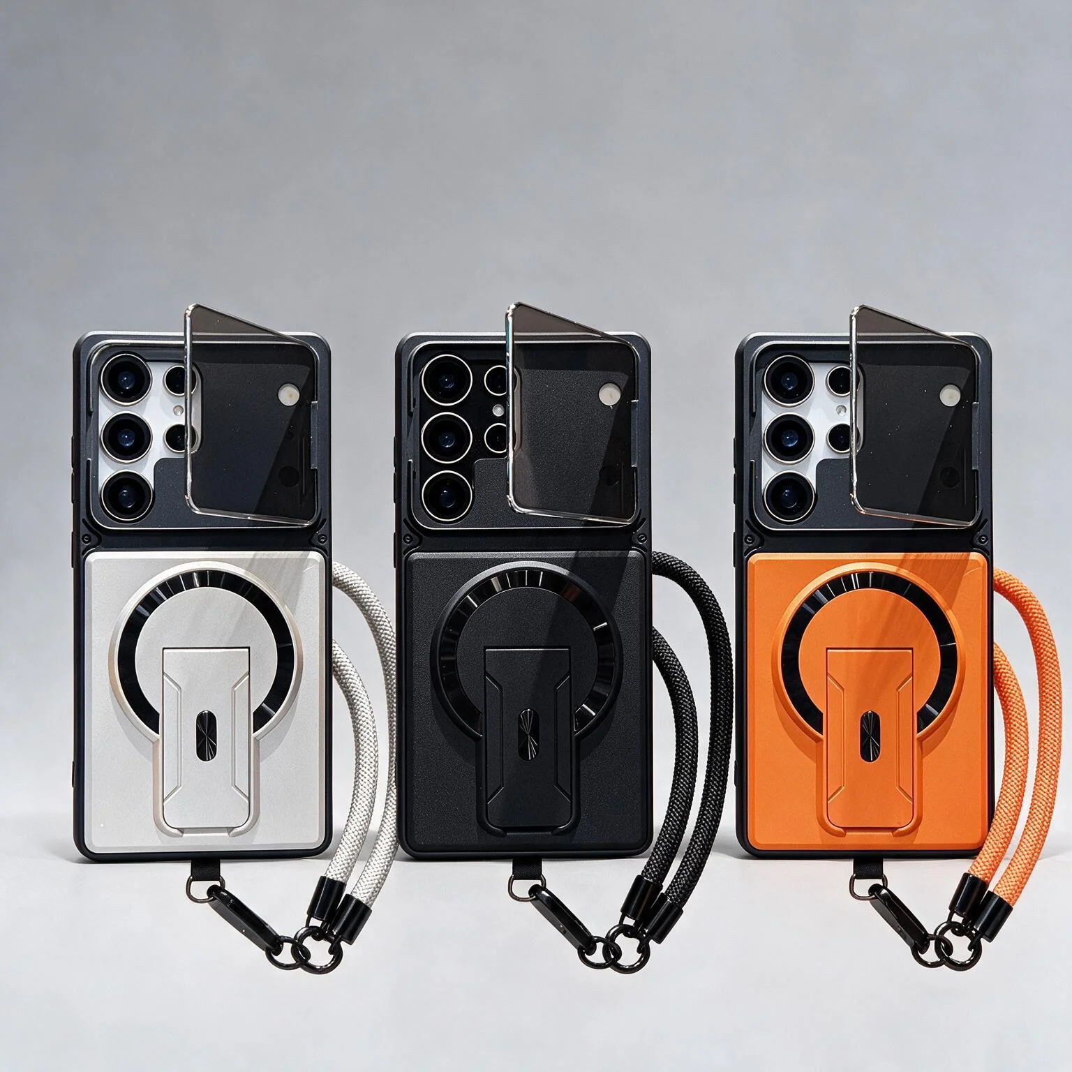 Magnetic Phone Case with Strap Lanyard, Lens Protection, and Dual Stand Features