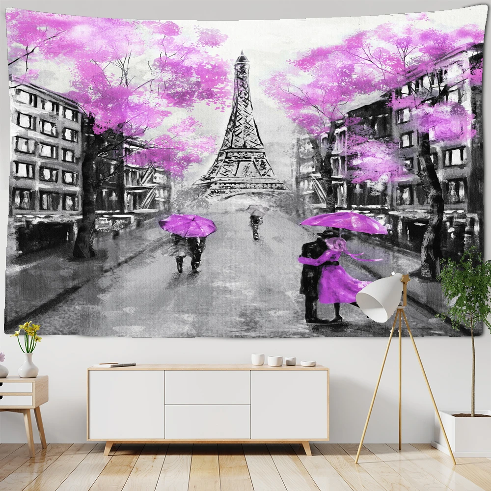 

3D Beautiful Paris tower landscape Tapestry Wall Hanging Psychedelic Mandala Hippie Tapestry Nordic Home Decor Art Tapestries