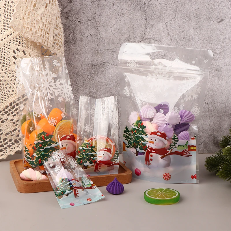 

50/100Pcs Christmas Gift Bags Party Candy Bags Biscuit Baking Cake Wrapping Treat Bags Machine Sealer Bags Cookie Packaging Bag