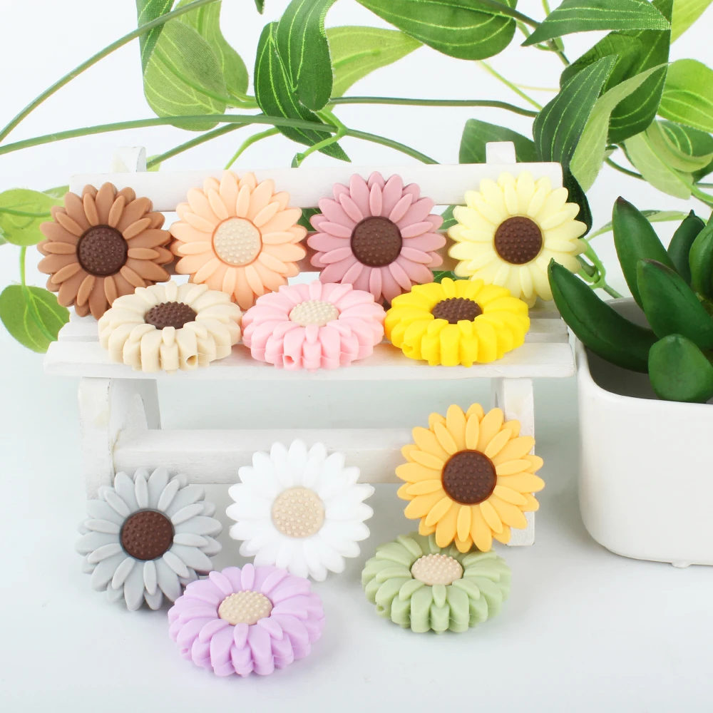 10pcs Baby Silicone Bead Flower Beads Teether DIY Pacifier Chain Clips