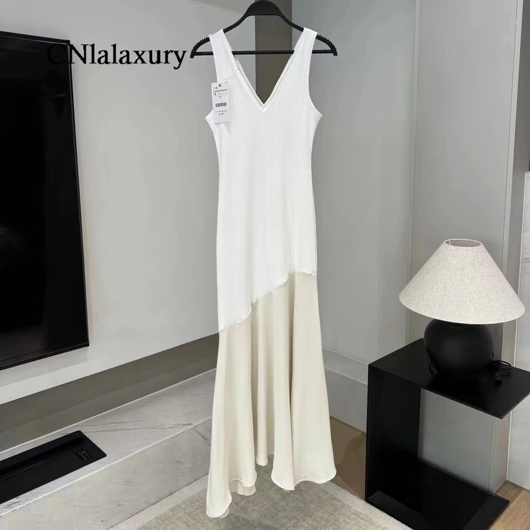 JuliaFashion - 2024 V-Neck Asymmetrical Sexy Waist Luxury Bodycon Dress