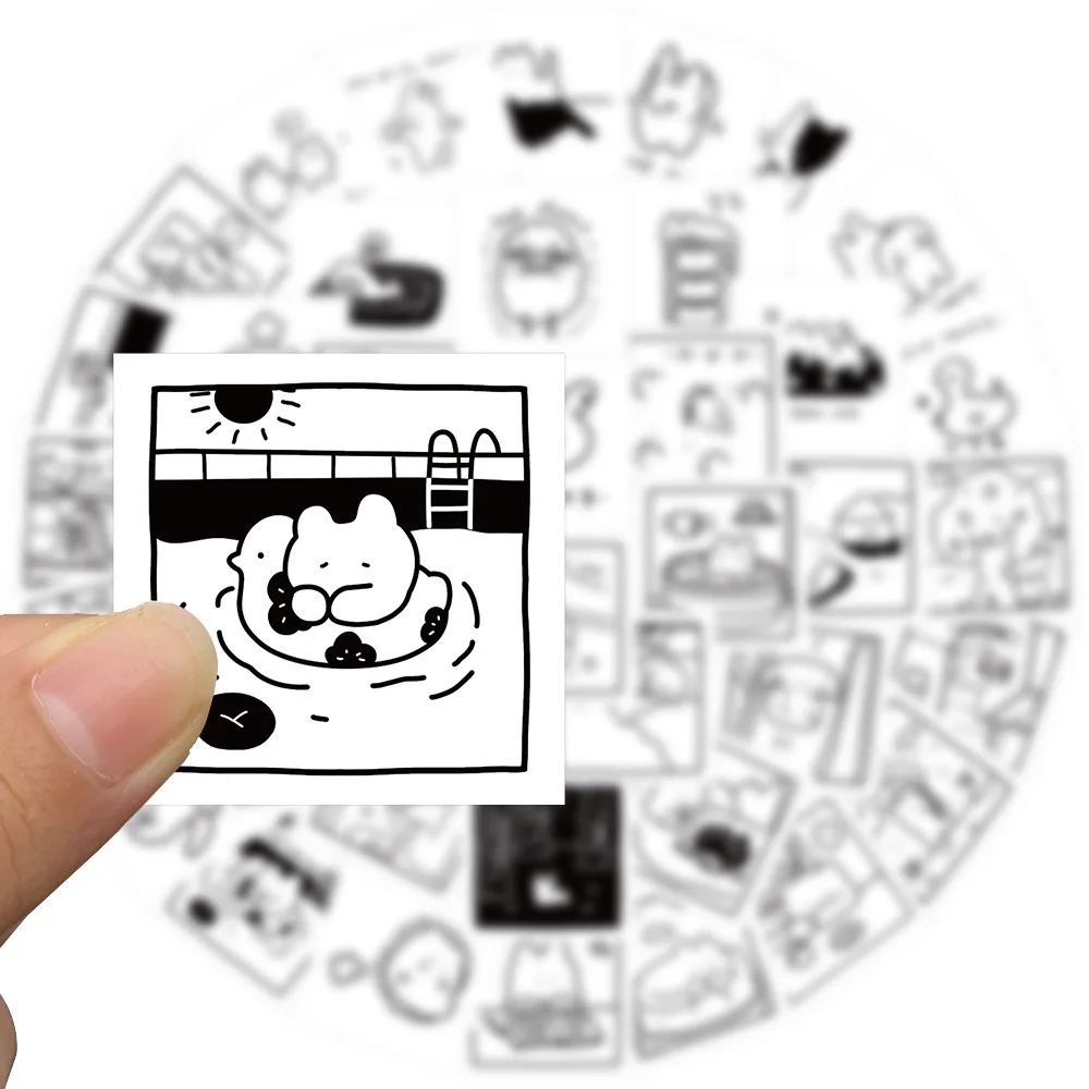 흑백 간단한 스트로크 귀여운 고양이 그래피티 스티커, DIY 수하물 노트북 휴대폰 스티커, 40 개