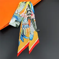 Brand Small Scarves, Boutique Scarves, Feather Printed Silk Scarves, Women's Accessories, Printed Ribbons, Super Feel, New Style 1