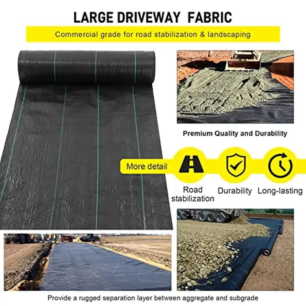 Commercial Grade 13x115 ft Woven Weed Barrier Fabric Driveway French Drain Heavy Duty Landscape Control Mat Durable 3.5OZ Road