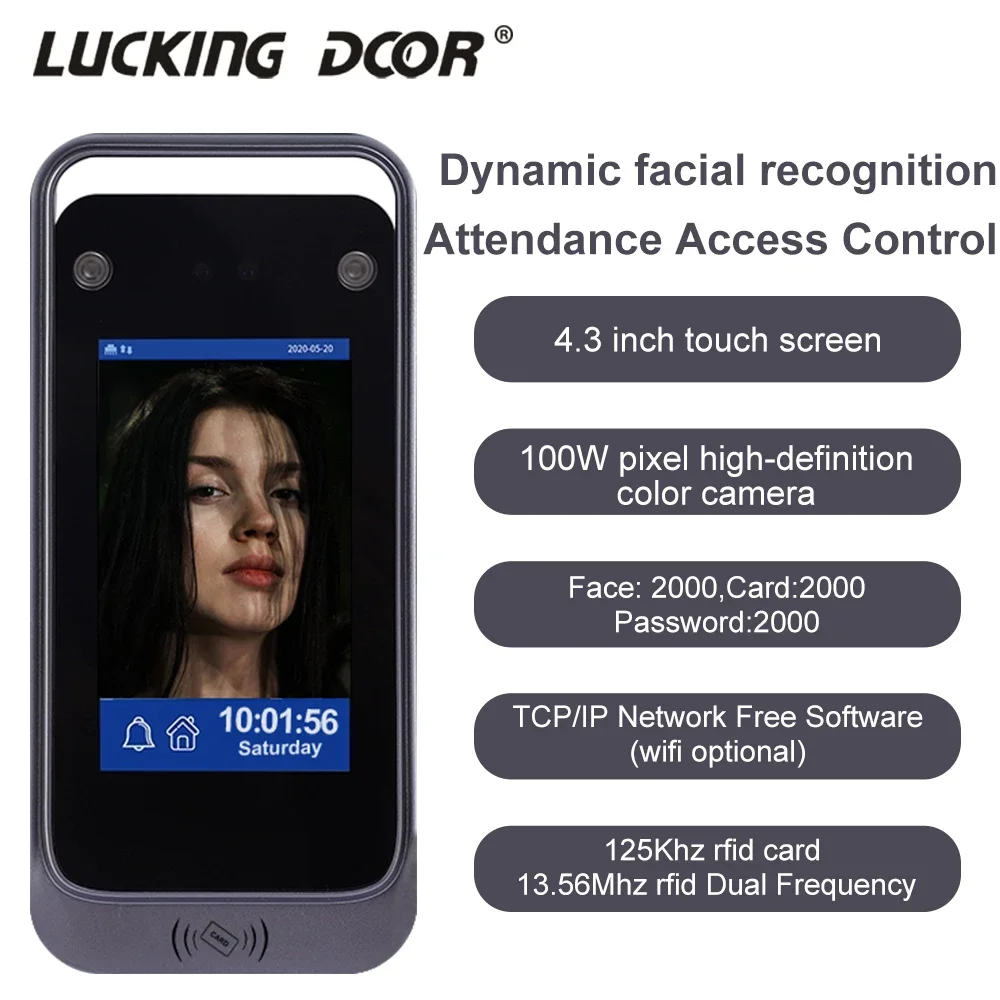 TCP/IP Dynamic Facial Face Recognition Time Attendance Access Control Machine Card Reader Electric Empolyee Recorder System