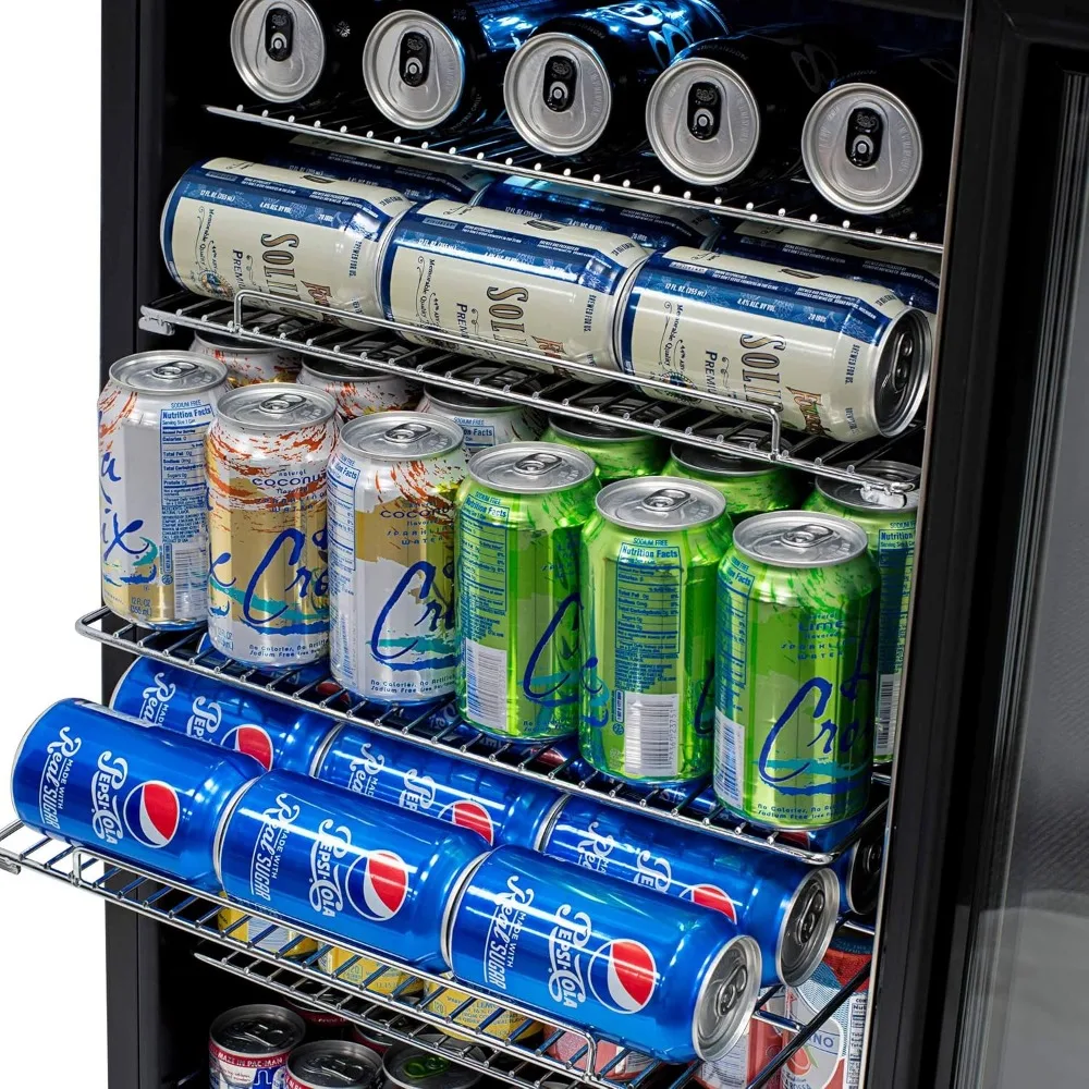 Beverage Refrigerator Cooler 126 Cans Free Standing with Right Hinge Glass Door Mini Fridge Beverage Organizer Perfect