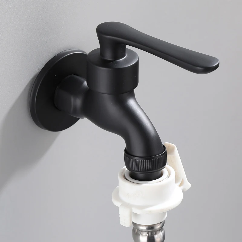 Bathroom Black Single Cold Tap Wall Washing Machine Single Tap Cold Water Faucet Garden Black
