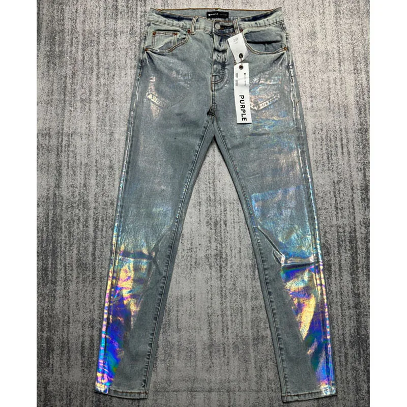 

Purple Brand Denim Trousers High Street Trend Washed Do Old Radiation Graffiti Jeans Daily Casual Blue Small Feet Pants