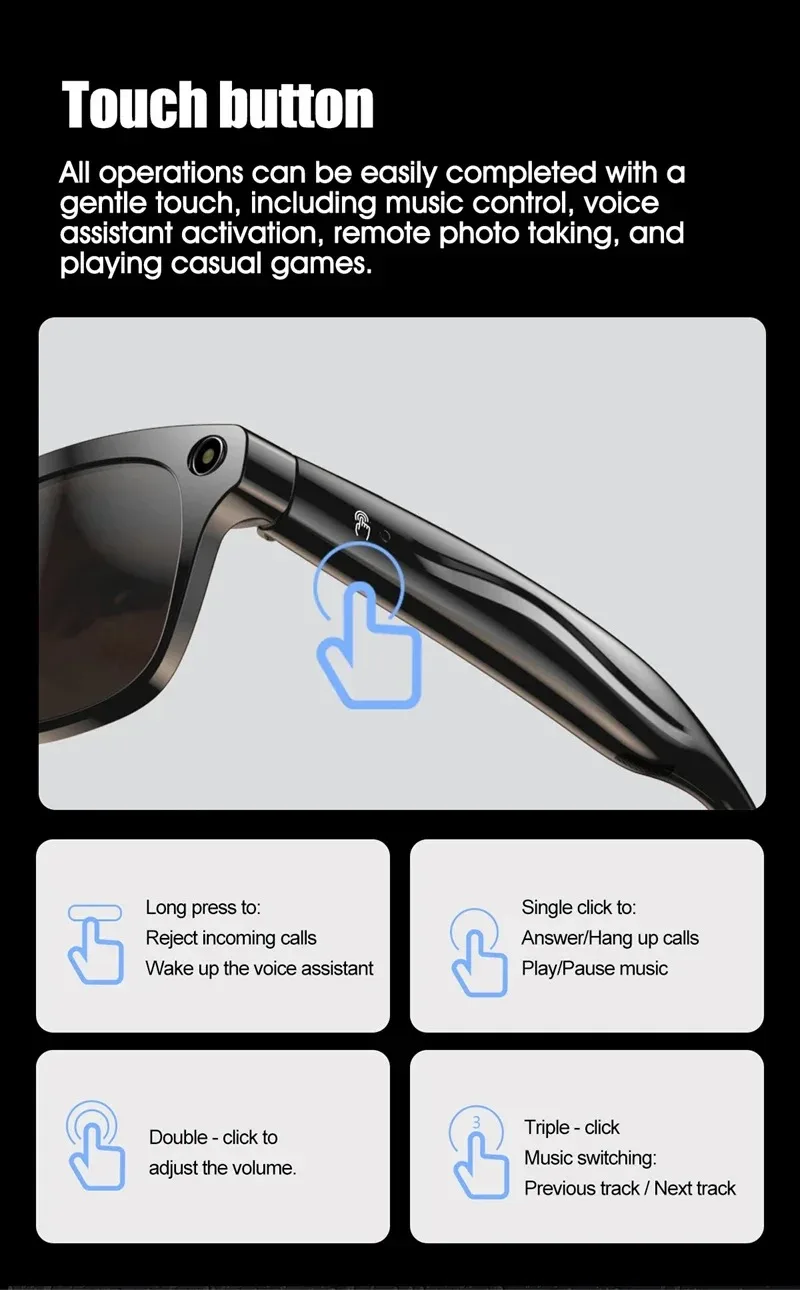 Slimme bril met ai-camera bluetooth-bellen en spraakassistent_voghion.com