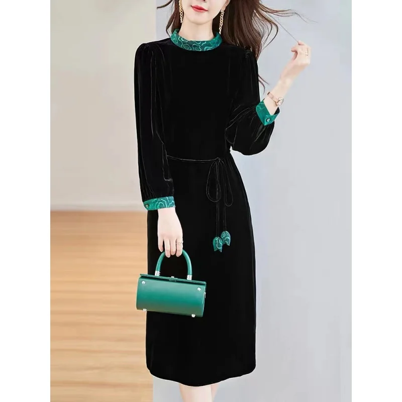 

Autumn Versatile Silk Velvet Dress For Women 2023 New Silk Luxury Pullover Black Loose Tight Party Dress Vestidos