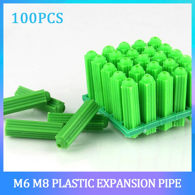 100pcs Plastic Expansion Pipe Green M6 M8 Wall Anchors Nylon Rubber Wall Plug Screw Expansion