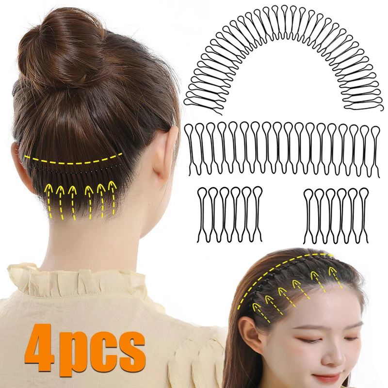 4Pcs Women Invisible Broken Hair Hairpin Adult Tiara Tools Curve Needle Bangs Fixed Insert Comb Professional Styling Accessories 50pc bb clip 2 8cm wig comb clips metal tools pp hairpins styling securing clip windproof invisible berets